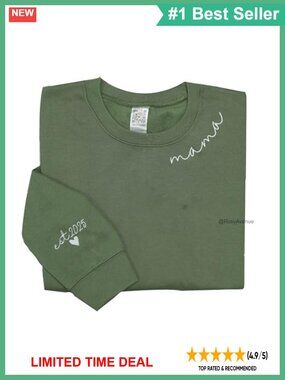 Custom Embroidered Mama EST Crewneck Sweatshirt Women Gift
